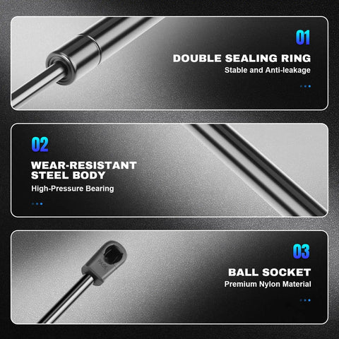 Close-up of 20 Inch Gas Strut 40 Pound Force Prop Lift Support features double sealing ring and wear-resistant steel body.