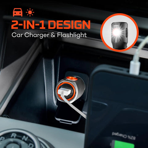 Two In One Car Charger And Flashlight With 400 Lumens Six Light Modes Compact LED Light in car's console