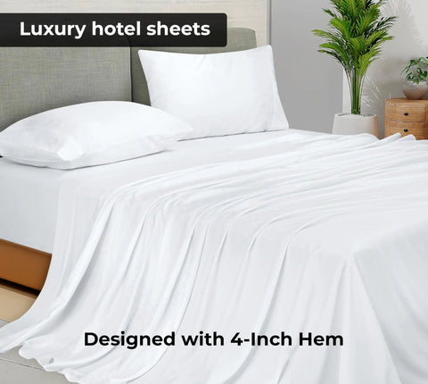 Super Soft Double Brushed Microfiber Full Flat Sheet Only Wrinkle Free Stain Resistant Hotel Quality Top Sheet For Your Full Size Bed In White Super Cozy Breathable 81 By 96 Inches on a bed with pillows.