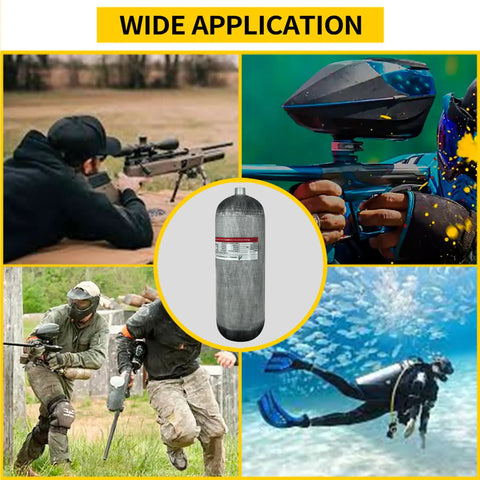 Beefy 4500 Psi 9L Carbon Fiber Scuba Tank With M18x1.5-6H Valve in various underwater and outdoor uses collage