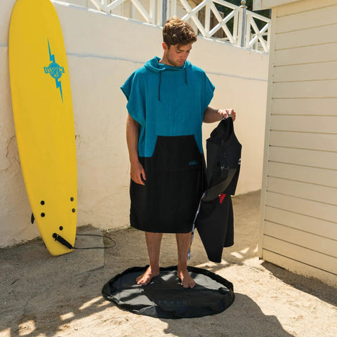 Person using Heavy Duty Wetsuit Changing Mat And Portable Waterproof Changing Bag For Beach Trips Foldable And Water Resistant