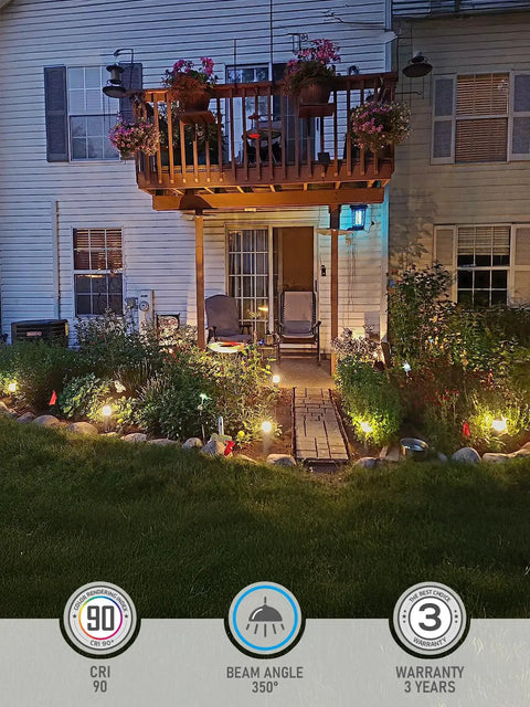 8-Pack Low Voltage Landscape Pathway Lights 3W Bollard LED 12 To 24 V, 3000K Warm White, illuminating garden path at night.