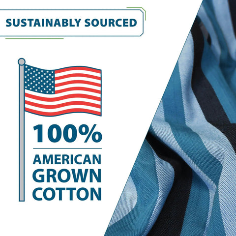 Cozy Double Cotton Hammock With Space Saving Steel Stand For Two People, 450 Lb Capacity, USA Grown Cotton, Blue Lagoon fabric