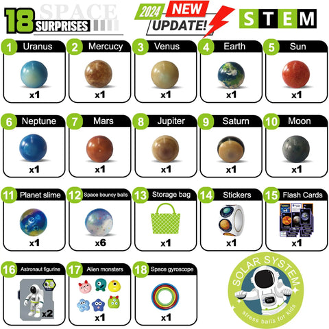 Image of Solar System Planets STEM Toys For Kids Kid Friendly Non Toxic Sensory Space Set With 10 Planets Moon And Sun shown.