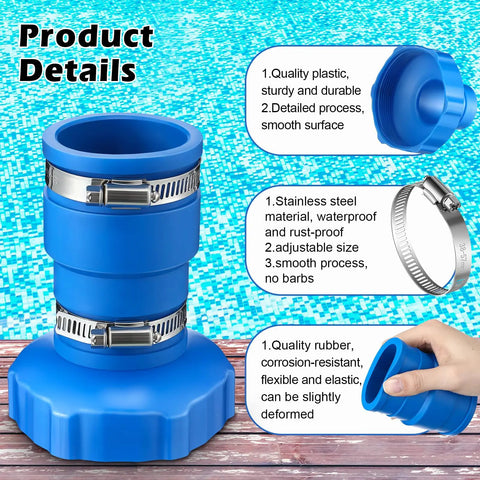 Ultimate Pool Vacuum Hose Adapter Kit 1.5 Inch Connector For Above Ground Pools with Rubber Skimmer and Steel Clamps