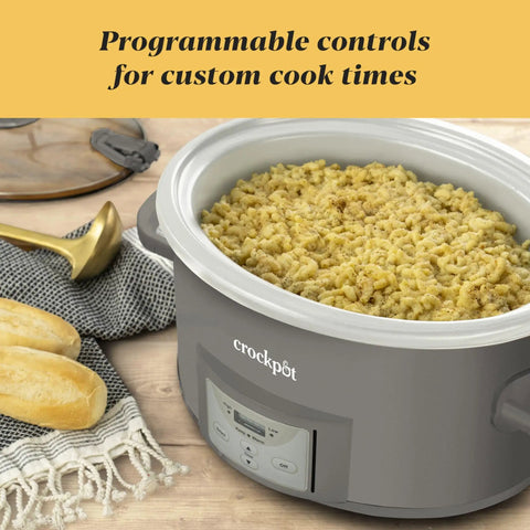 Heavy Duty 7 Quart Programmable Slow Cooker With Secure Locking Lid And Bright Digital Screen Cook And Carry Electric Pot for meal prep with macaroni.