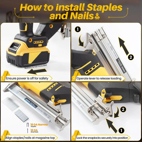 How to install staples and nails on Top Shelf No Sweat Heavy Duty Cordless Brad Nailer And Broad Crown Staple Gun.