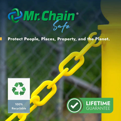 Yellow Plastic Barrier Chain 1.5 Inch Link Diameter 100 Foot Length For Crowd Control And Traffic Direction, Lightweight And Rust Free