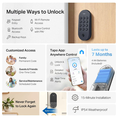 Smart WiFi Deadbolt With Keyless Keypad And Bluetooth Access In App Monitoring Auto Lock Weatherproof IP54 BHMA Grade 3 Fits Standard Doors