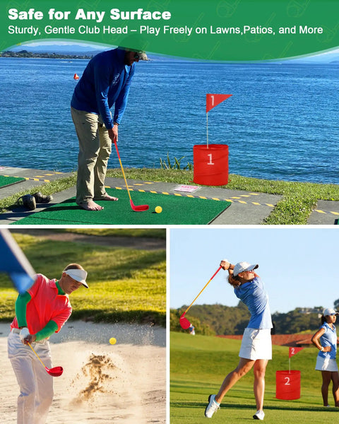 Backyard Golf Game Set With Oversized 5x3.5 Inch Club Heads And 36 Inch Lightweight Carbon Shaft For Adults shown in action outdoors