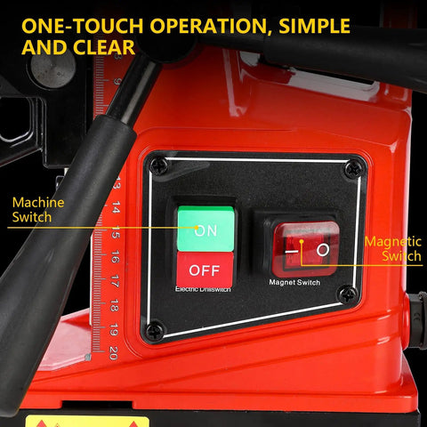 Control panel of 1300W Portable Magnetic Drill Press For Steel Beams And Metalworking Projects with ON/OFF switches.