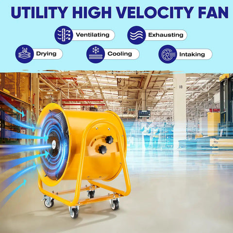 High Velocity Utility Blower And Fume Extractor Portable Exhaust Vent Fan 1300W Power 6180 CFM in industrial setting