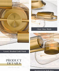 Close-up of Chic Semi-Flush Ceiling Light With Clear Glass Shade And Brushed Gold Finish Two-Light Fixture details