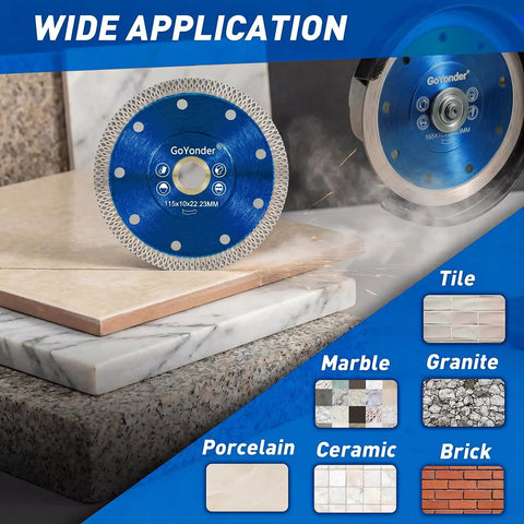 Heavy Duty 4.5 Inch Diamond Tile Blade Delivers Dope Precision Cuts On Porcelain Granite And Marble With Slick Wet Or Dry Grind Operation Rock Solid Dual Arbor Fit Pro Quality Upgrade on cutting stone surfaces.