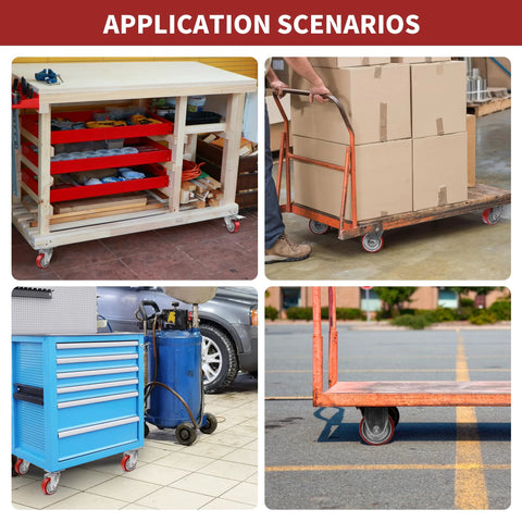 heavy duty caster wheels with brakes on workbenches, carts, furniture for versatile indoor and outdoor applications