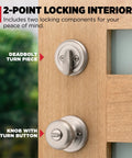 Close-up of Satin Nickel Front Door Lock Set With Deadbolt And Handleset Satin Nickel Exterior Entry Lock With Interior Doorknob