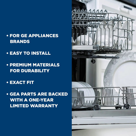 Lower Dish Rack Replacement For Dishwasher WD28X10284 installed in dishwasher with plates, features listed on left