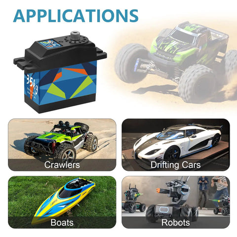 Applications of Heavy Duty 35KG Steel Gear RC Digital Servo High Torque For 1 12 Scale And 1 10 Scale RC Crawlers Robots Boats