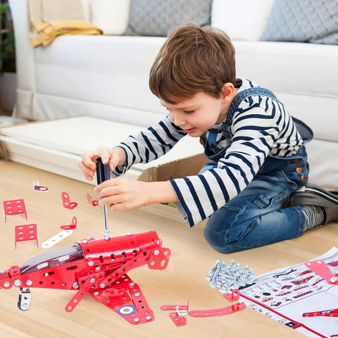 Child assembling Hands On Airplane Model Kit For Kids And Teens 201 Piece Build Your Own Aircraft Toy STEM Educational Project For Ages 8 12