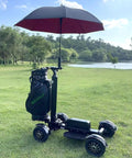 Foldable Electric Golf Scooter With Comfortable Seat And Umbrella Holder powered by 2400W dual brushless motors on green grass.