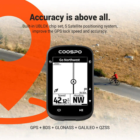 Wireless Bike Computer With 2.6 Inch LCD GPS Route Navigation shown on a bike ride, displaying speed and navigation details.