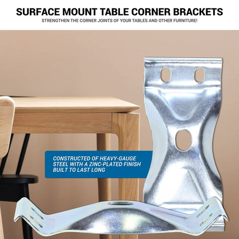 Real Deal Heavy Duty Surface Mount Corner Brackets For Table Aprons And Leg Bracing Crafted From Zinc Plated Steel for corner joint reinforcement.