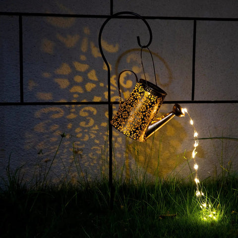 Solar Watering Can Lights Outdoor Garden Decor large waterproof cascading LED hanging lights with copper wire at night in garden