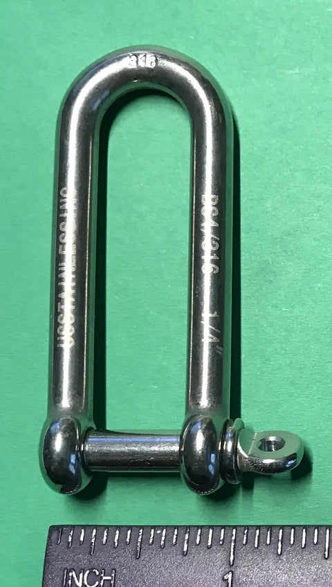 316 Stainless Long D Shackle One Quarter Inch Marine Grade Dee, Corrosion Resistant, Smooth Action, Heavy Duty