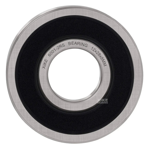 Close-up of 4 Pack 6001 2RS Deep Groove Ball Bearings 12 By 28 By 8 Mm With Double Rubber Seals, pre-lubricated for electric motors.