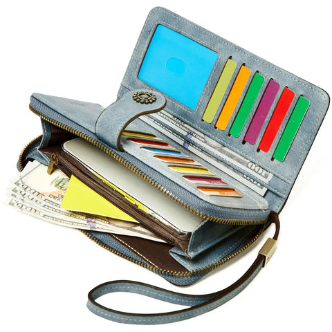 Open RFID Blocking Vegan Leather Wallet For Women With Large Capacity Card Holder And Phone Clutch Wristlet Purse For Travel And Daily Use