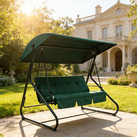 Weatherproof Replacement Canopy For Outdoor Swing Chairs Built To Last Waterproof 3-Seater Patio Swing Cover in garden setting