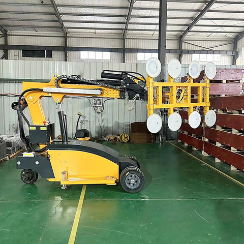 Heavy Duty Mobile Glass Vacuum Lifter Built Like A Tank For Smooth Hydraulic Operation in warehouse, maneuvering sheet glass.