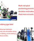 Slick Automatic Desktop Conveyor Round Bottle Labeler Featuring Precision Photoelectric Sensor with smooth rubbing type label mechanism.