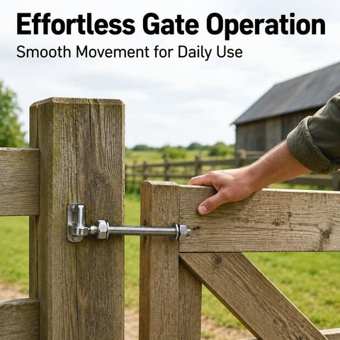 Stainless Steel Gate Hinge Heavy Duty Outdoor Attachment with Eye Plate for Fence and Driveway in use on wooden gate