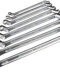 Double Ended Ring Wrenches Set With Offset Heads 8 Piece Chrome Alloy Steel Chrome Plated Spanner Kit arranged in size order
