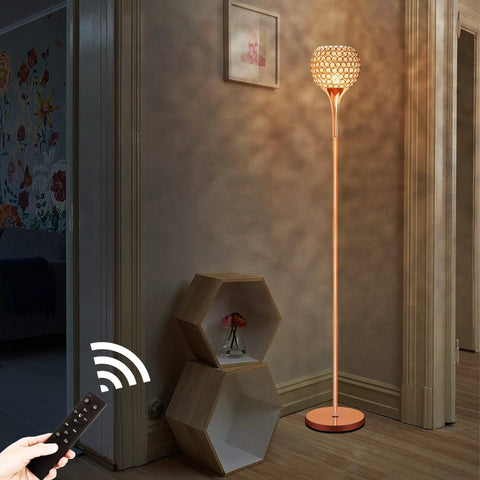 Crystal Floor Lamp In Rose Gold With Remote Control, Modern Standing Light For Living Room Or Bedroom, cozy ambient glow