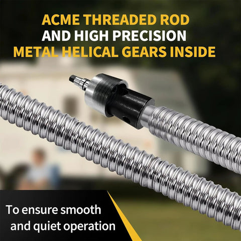 Close-up of metal helical gears and threaded rod for 12V Electric A Frame Trailer Tongue Jack With 7 Way Plug, 4000 Lb Lift Capacity.