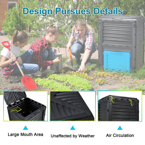 80 Gallon Garden Compost Bin Made From Durable PP Material Easy Assembly With Vented Design for yard waste in a garden setting.