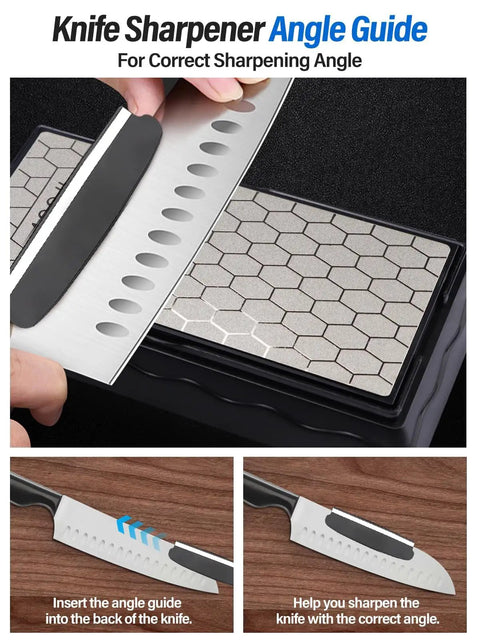 Diamond Sharpening Stone Set With Honing Guide And Angle Guide, Non Slip Base, Pro Grade Double Sided 400 1000 Grit Diamond Plate