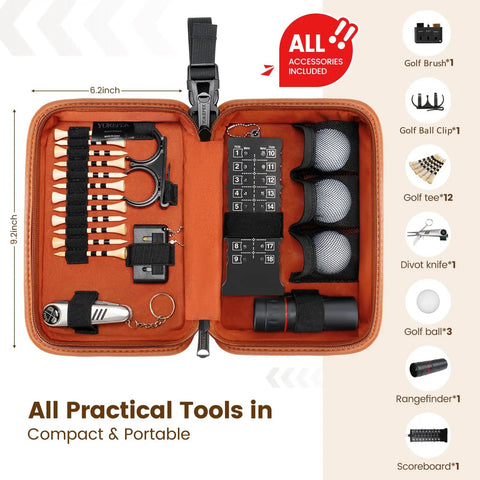Golf Gifts For Men Fathers Day Complete Golf Accessories Kit In PU Leather Case With 3 Golf Balls, 12 Tees, Divot Tool, Monocular