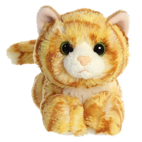 Real Deal Mini Flopsie Ginger Cat Eight Inch Stuffed Animal Plush featuring soft fur and cute face, ideal for cuddling.