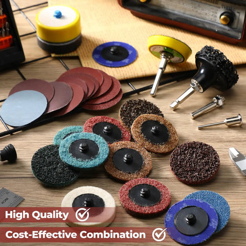 Two Inch Sanding Discs Kit With Backer Plate For Drill And Rotary Tools, 540 Pack Beefed-Up Variety Kit on wooden table