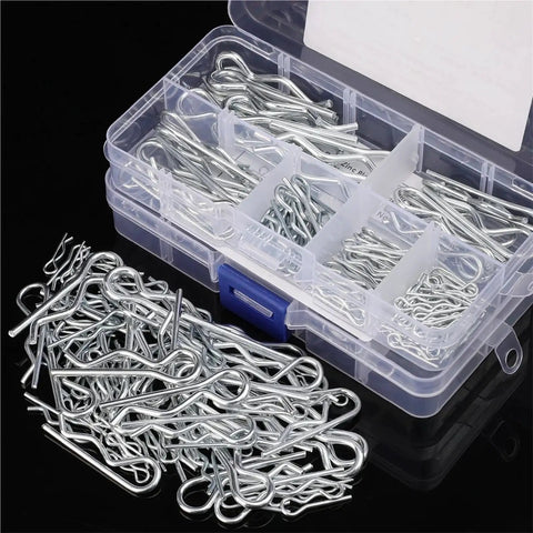 Steel Wave Shape Cotter Pin R Pin Assortment Kit Set of 300 or 400 Pieces in 3 Boxes Heavy Duty Split Clips Fasteners for Quick Install and Secure Positioning in Nuts and Bolts, open organizer