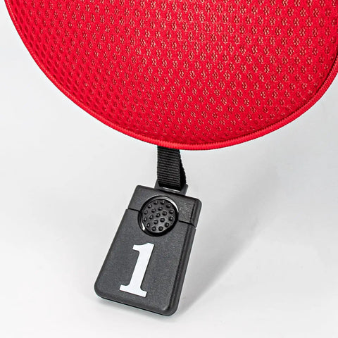 Red head cover with tag from Five Piece Golf Head Cover Set For Driver Fairways And Hybrids With Long Neck Mesh Interchangeable Number Tags 3 4 5 6 7 X Durable Nylon And Polyester Protection Easy Clip On Design To Safely Shield Your Clubs.