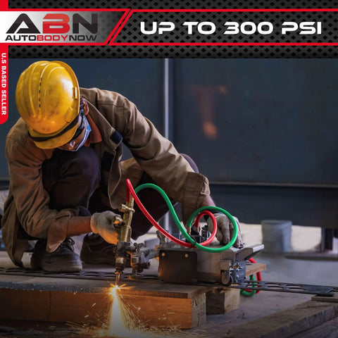 Worker using Oxy Acetylene Torch Hose Twin Cutting 25 Ft By One Quarter Inch B Fitting Welding Gas Hose