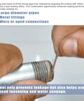 Two Rolls Premium Plumbers Tape For Leak Proof Seals PTFE Thread Seal Tape applied on pipe with plumbers hemp.