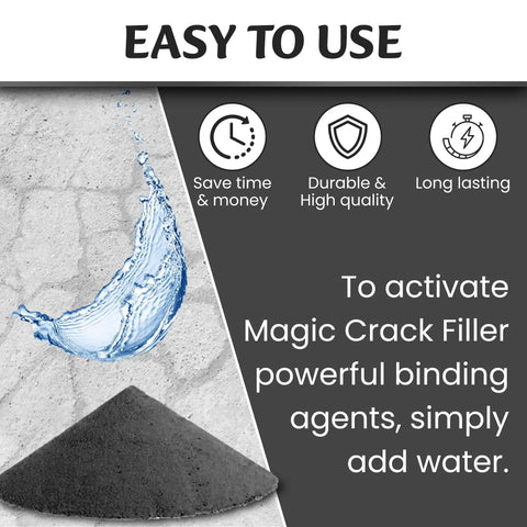Water droplet and granular pile of Built Like A Tank Asphalt Crack Sealer And Driveway Repair Fill In Jet Black 2.5 Pound Dry Granular Pack.