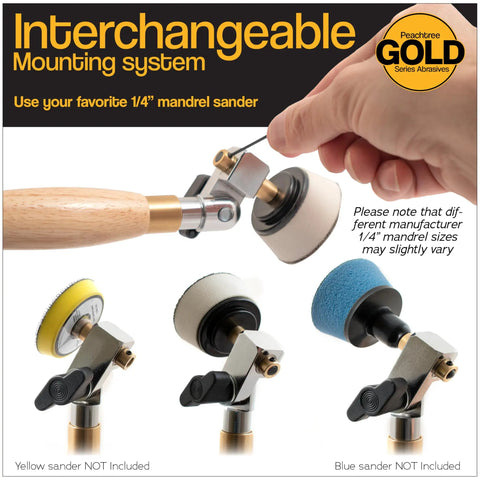 Bowl Sander For Woodturning 44 Piece Set With Two Inch Sanding Discs Hook And Loop Grits showing interchangeable mounting system.