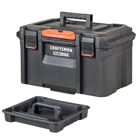 TradeStack Rolling Tower Storage System With 22 Inch Capacity, Easy Drop And Lock Stacking; durable tool organizer and tray