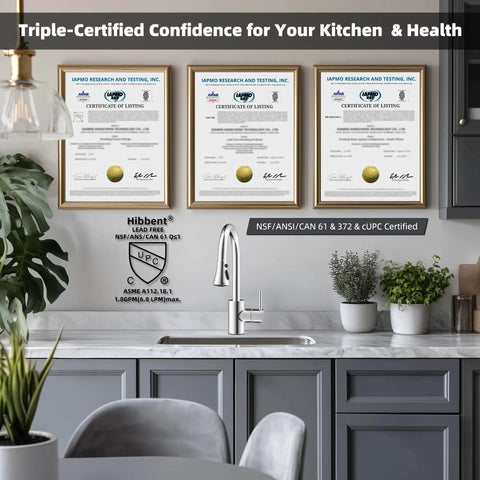 Pull Down Kitchen Faucet Spray Head With 3 Modes Stream, Spray, And High Pressure Rinse, Chrome faucet in kitchen setting